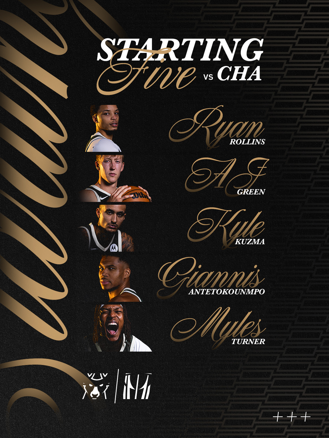 雄鹿也是背靠背比赛，今天先在主场打黄蜂，字母哥（左膝髌腱炎）首发出战。雄鹿目前东