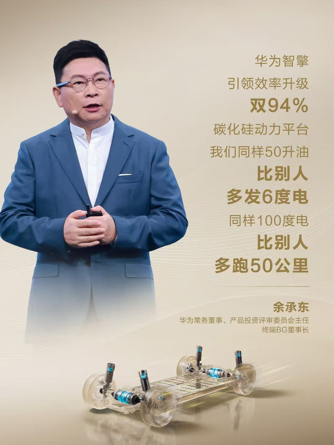 华为智擎在创新突破的同时，也交出了扎实的成绩单，首发双94%碳化硅动力平台、发布
