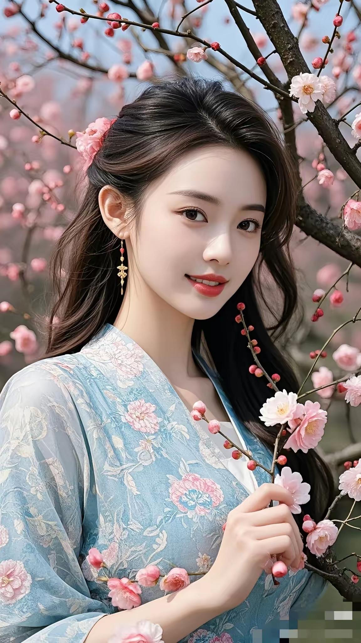 樱花树下，少女轻笑，春意盎然。