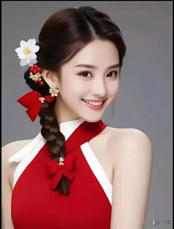 甜美红衣少女，笑靥如花，惊艳了时光。🌸💖灵动女神美如画