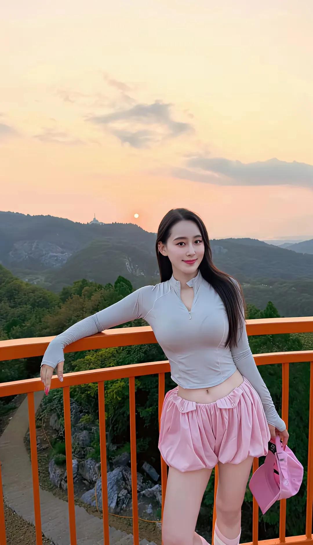红霞追落日，
明月出东山。