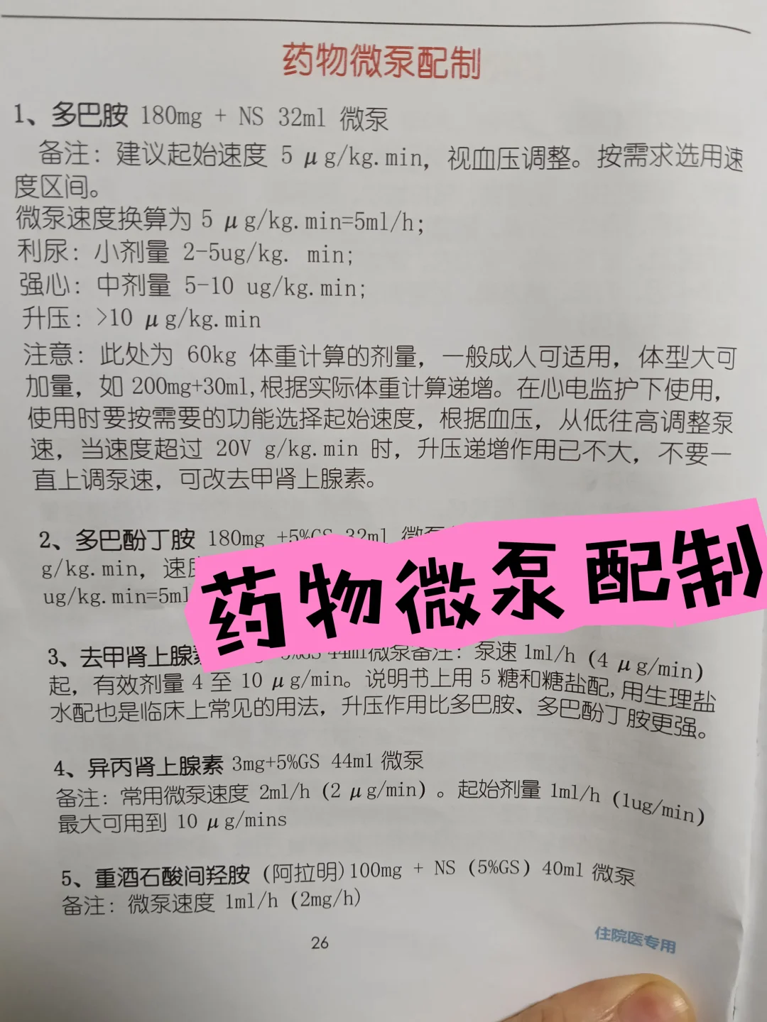 常见药物微泵配制