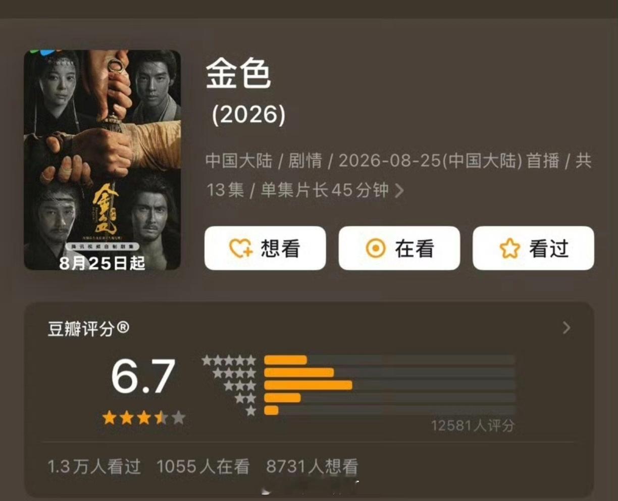 尹昉、辛芷蕾《金色》豆瓣开分6.7 ​​​