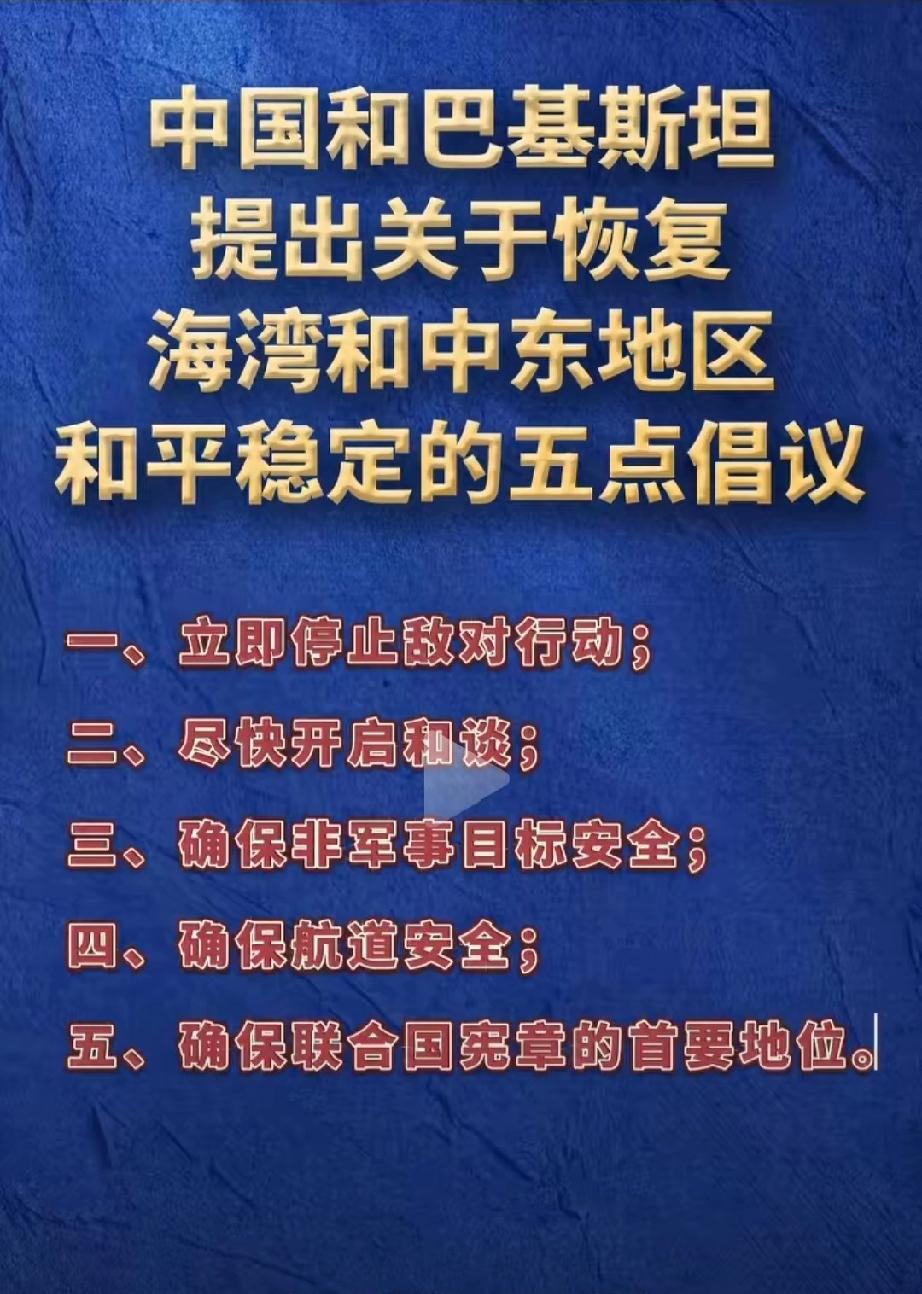 关于中国和巴基斯坦提出关于恢复海湾和中东地区和平稳定的五点倡议：
伊朗肯定没有意