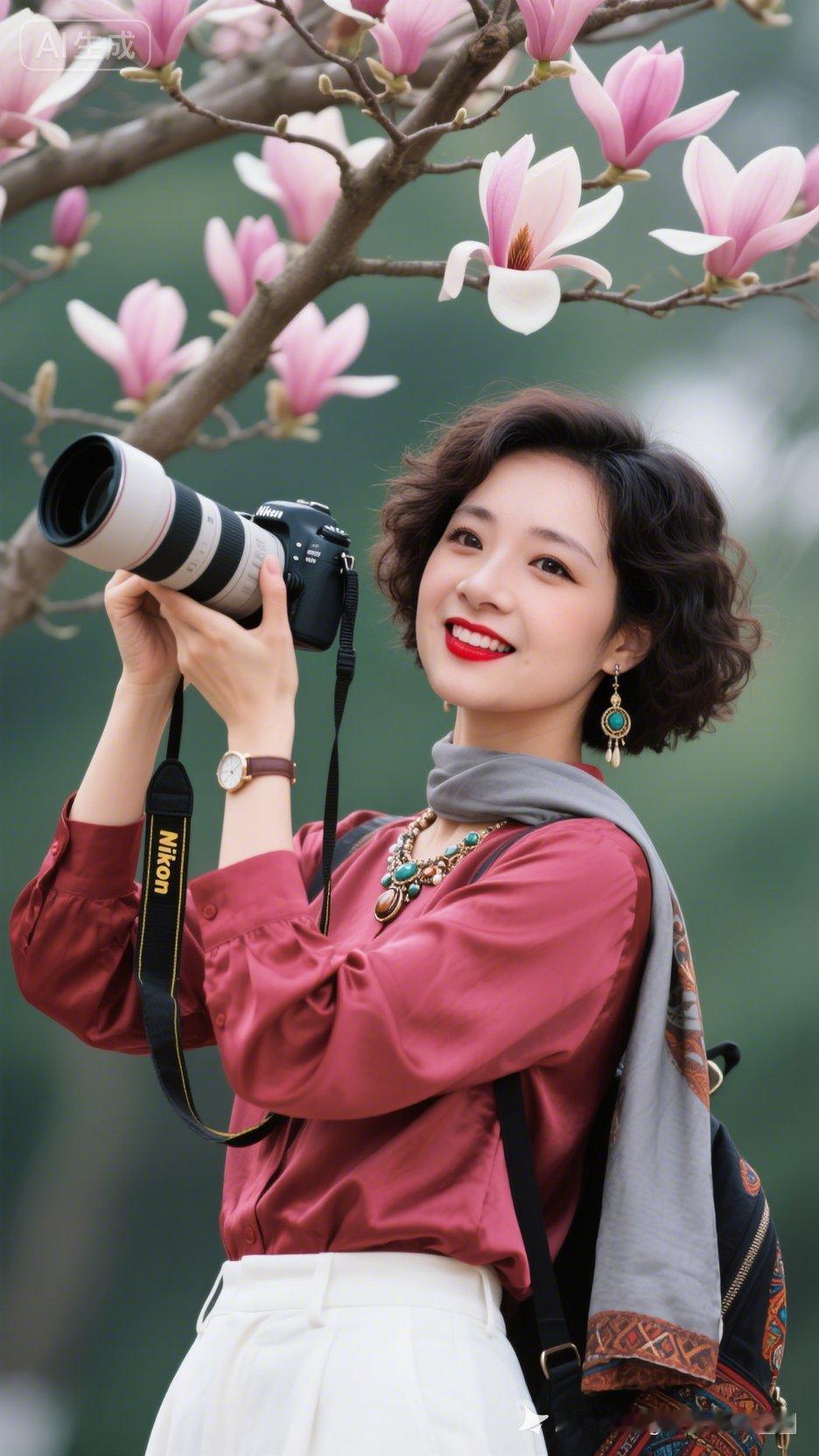 樱花树下，手持相机，记录美好瞬间！