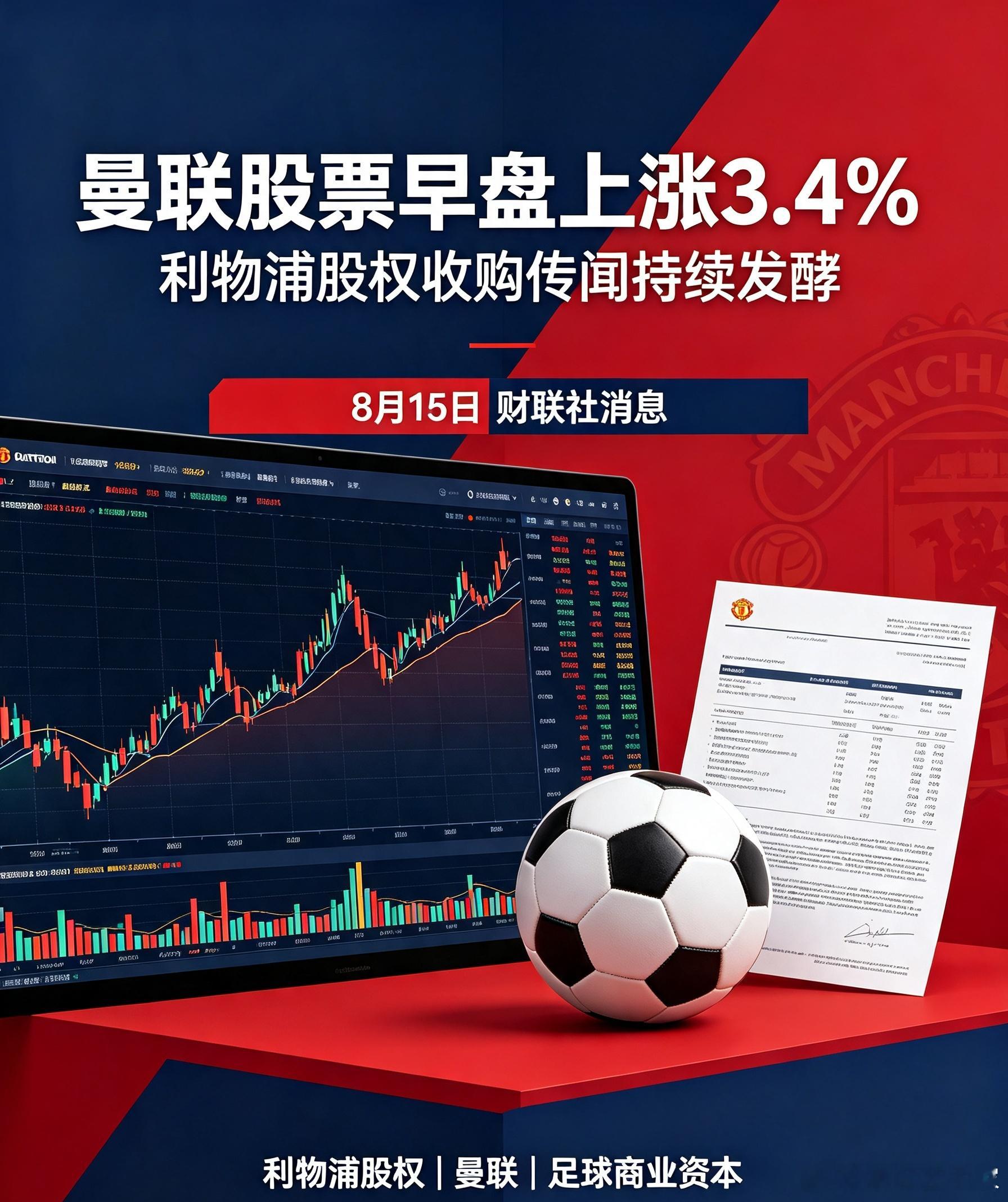 资讯：8月15日财联社消息，受利物浦股权收购传闻影响，曼联俱乐部股票早盘上涨3.