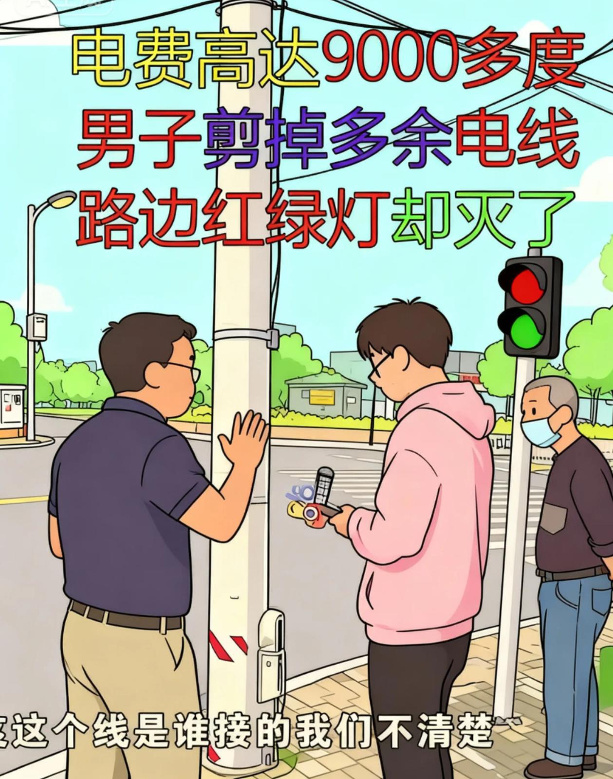 电费高达9000多度，男子剪掉多余电线◇路边红绿灯
却灭了＃电费＃电路维修＃电路