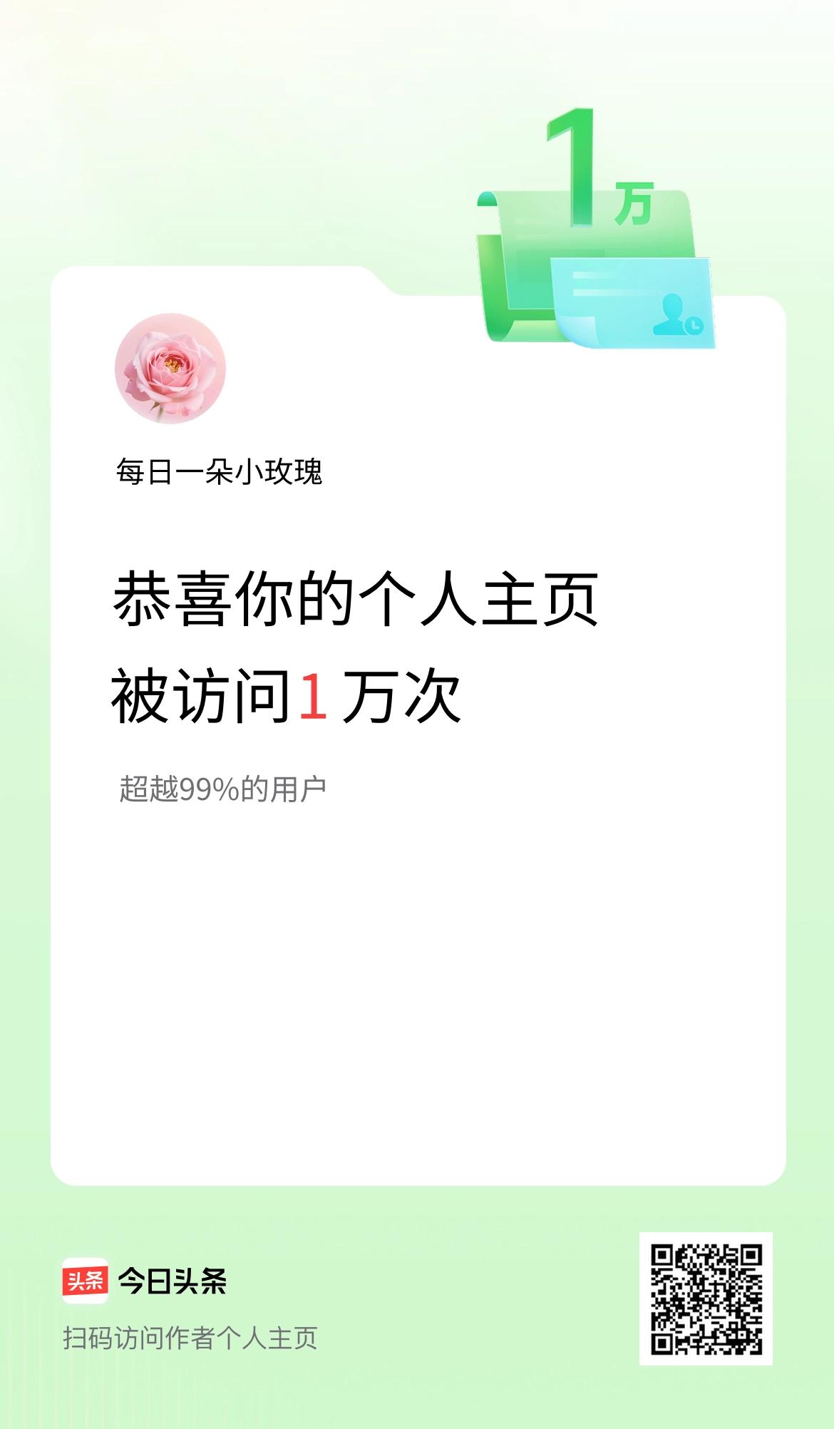 我的头条个人主页被访问1万次啦！