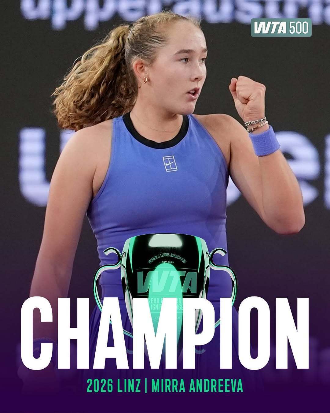 WTA500赛林茨赛，安德列娃1-6/6-4/6-3逆转本土宠儿波塔波娃，成功斩