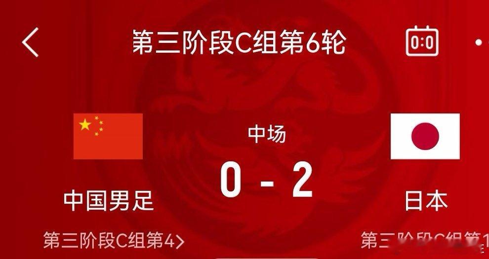 国足vs日本  上半场国足0比2日本  唉！国足坚持了38分钟，门还是被小日子破