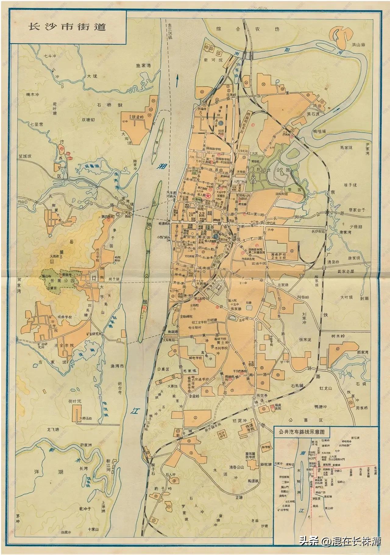 1965年的长沙地图，你见过吗？
60年前的长沙，河西也就银盆岭和大学城是城区，