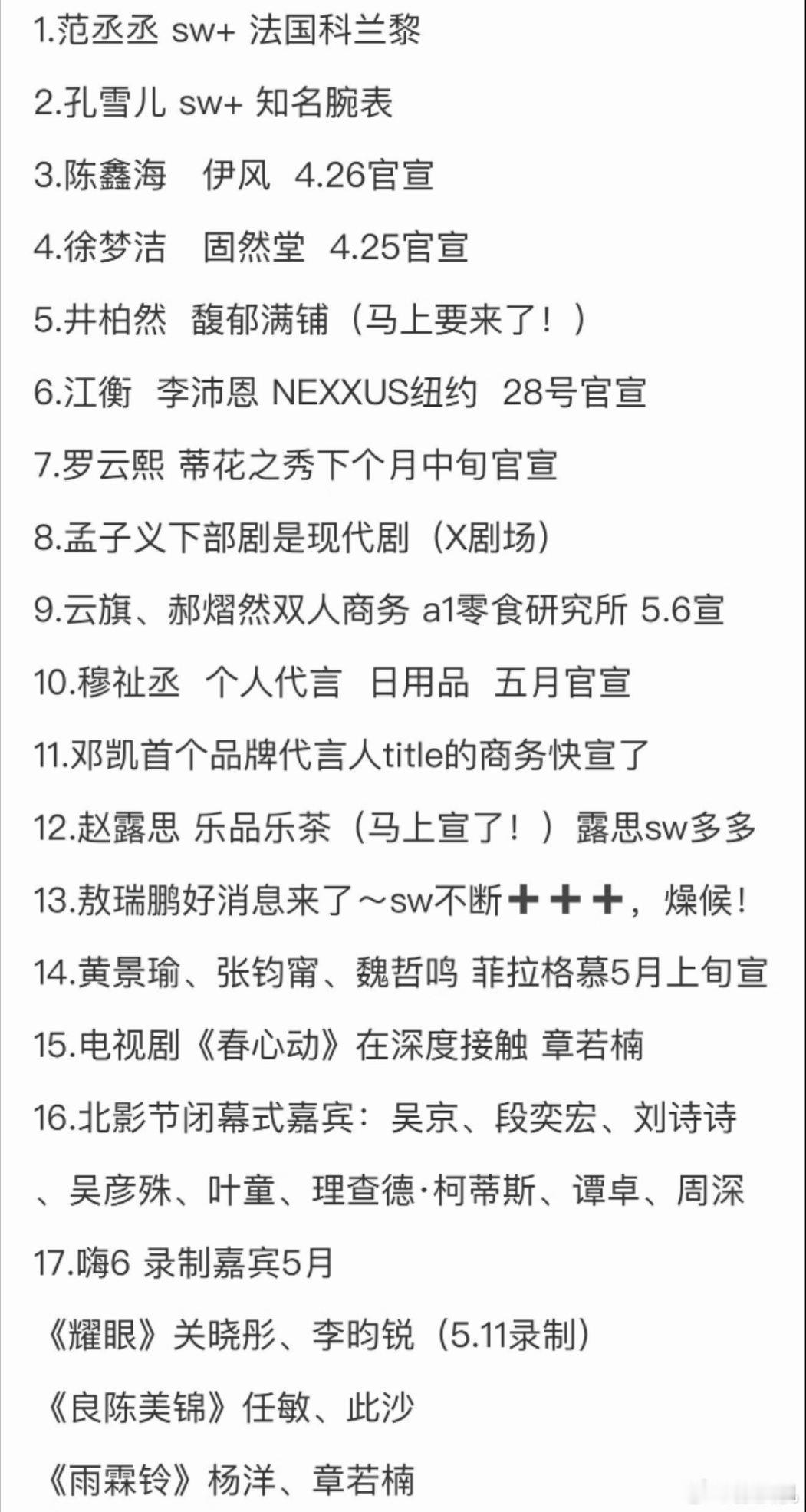 一些🍉汇总:刚刚！信息量巨大！4.23圈内小🍉1.范丞丞 sw+ 法国科兰黎