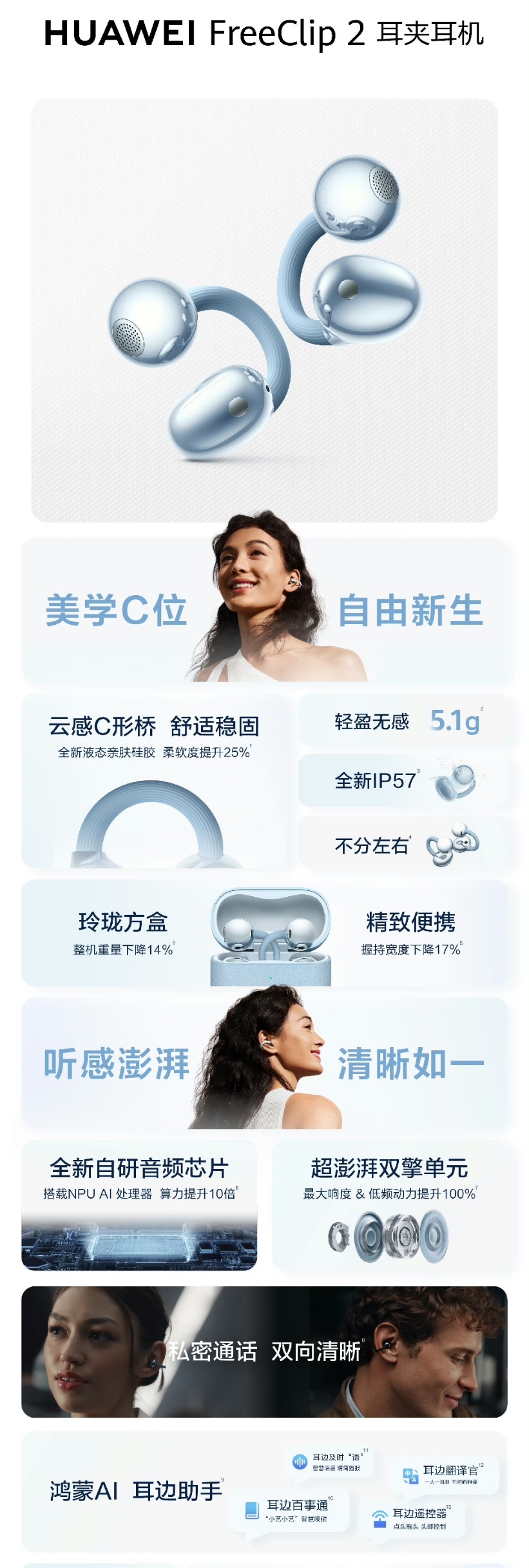 耳夹耳机又卷出新高度 选耳夹耳机我就怕戴久了疼、音质差，华为FreeClip 2