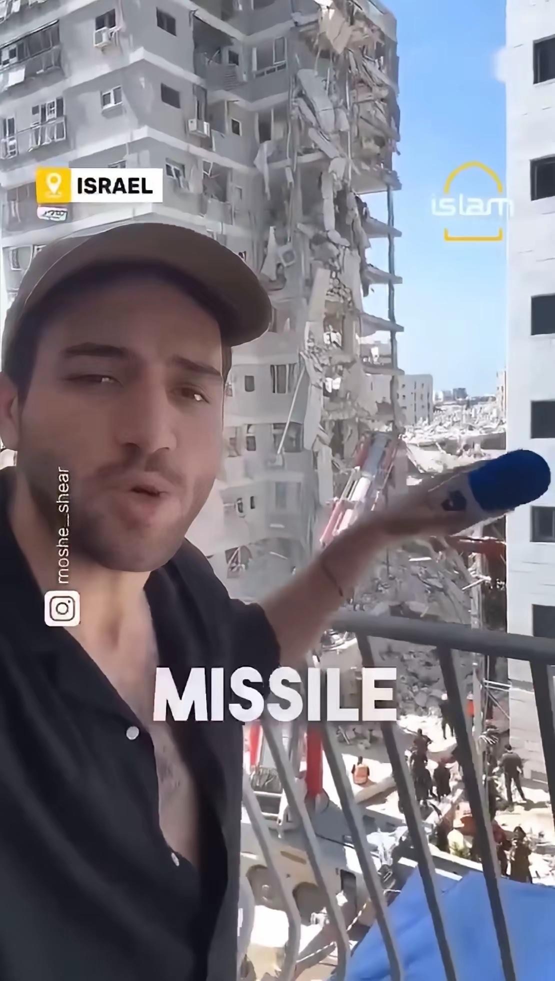 一位以色列人情绪激动的控诉：伊朗的弹道导弹摧毁了以色列特拉维夫以南海滨城市巴特亚