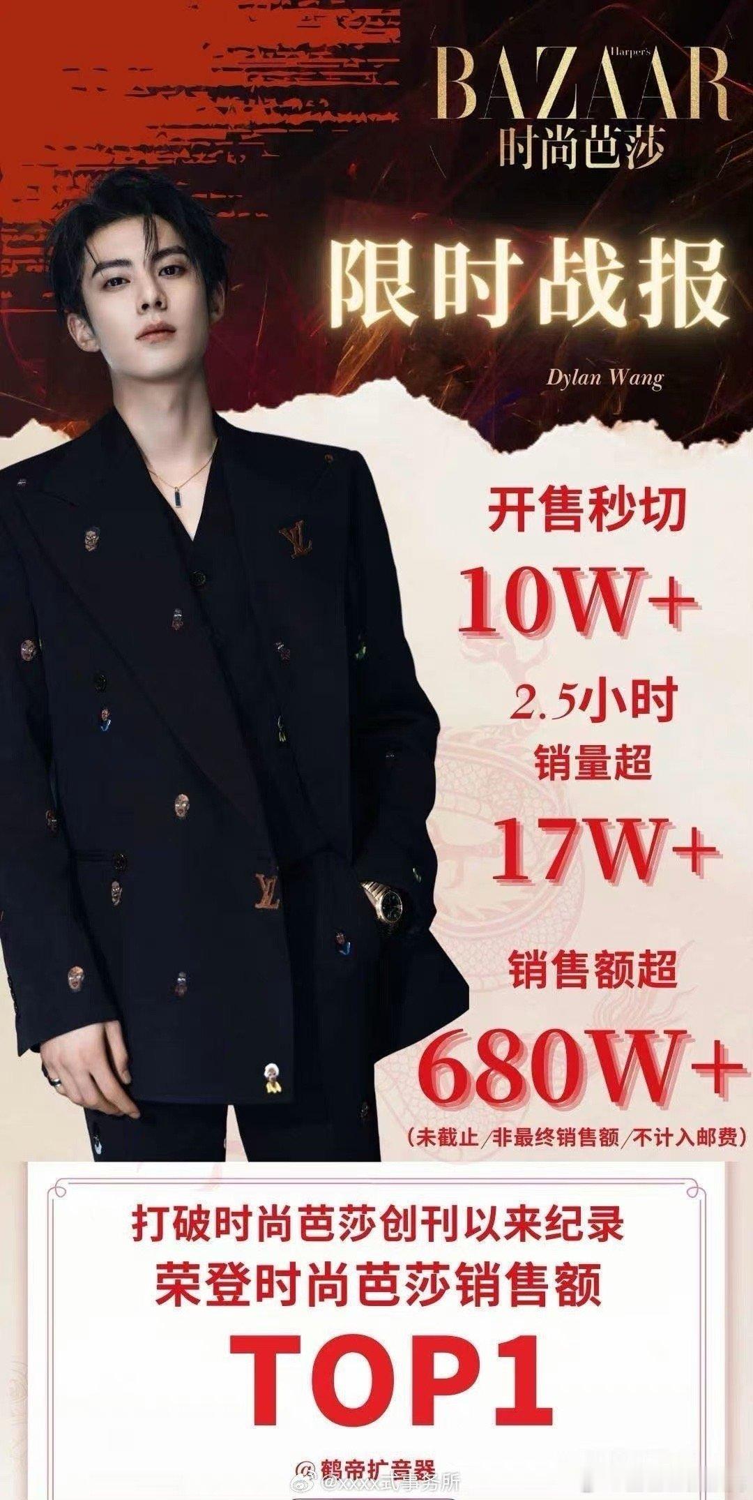 王鹤棣粉丝吹销量被王一博粉丝打脸了[笑cry]起因是王鹤棣粉丝做图说打破了芭莎的