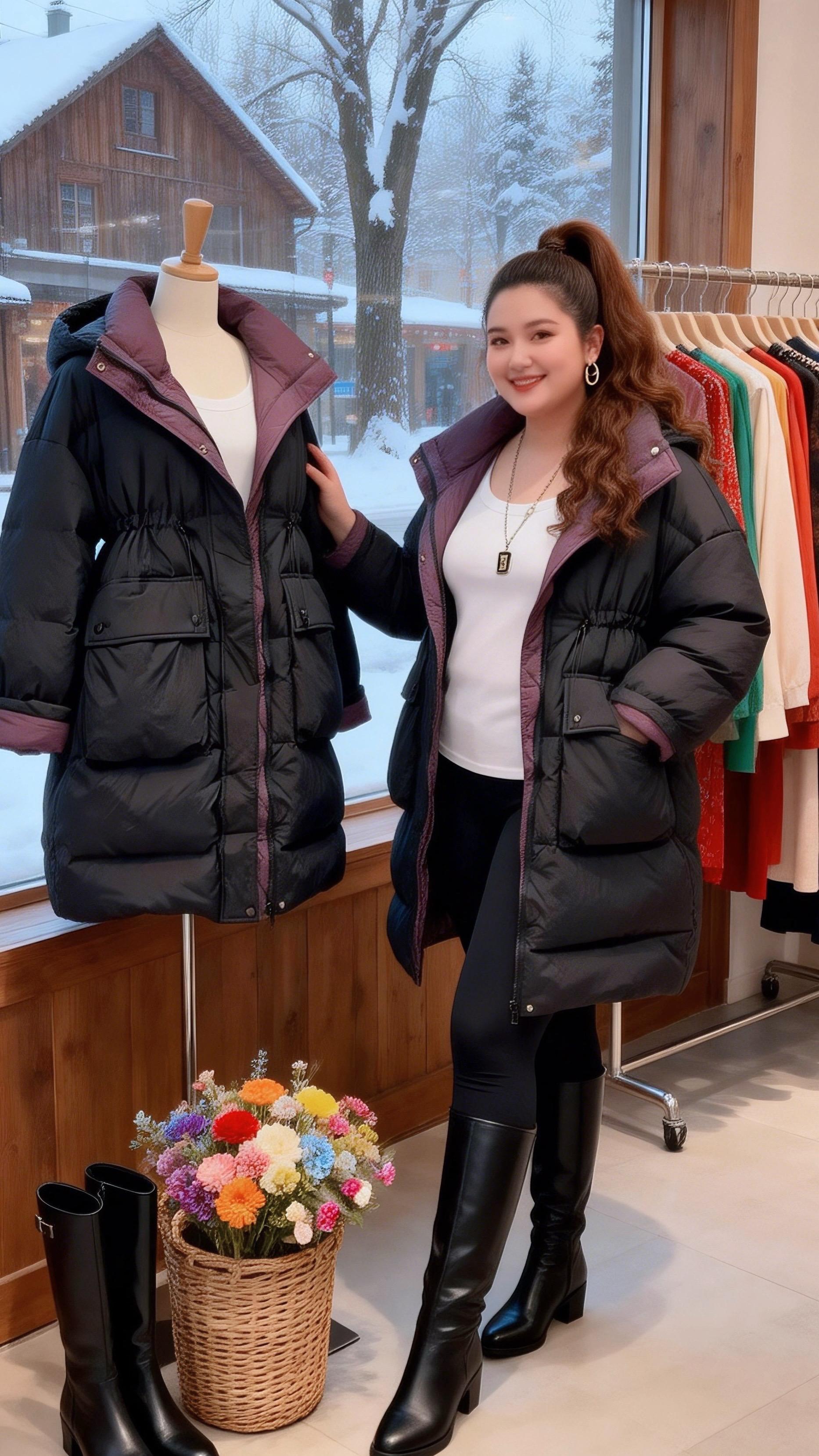 大码女装 保暖外套时尚休闲穿搭胖妹妹的冬季有效穿搭我的初雪穿搭准备好啦