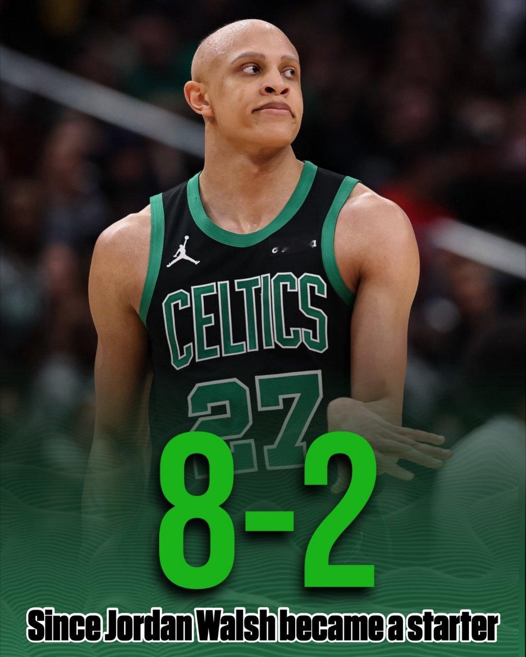 真正的乔丹！沃尔什打首发10场以来，凯尔特人取得了8胜2负的骄人战绩！有乔丹的凯