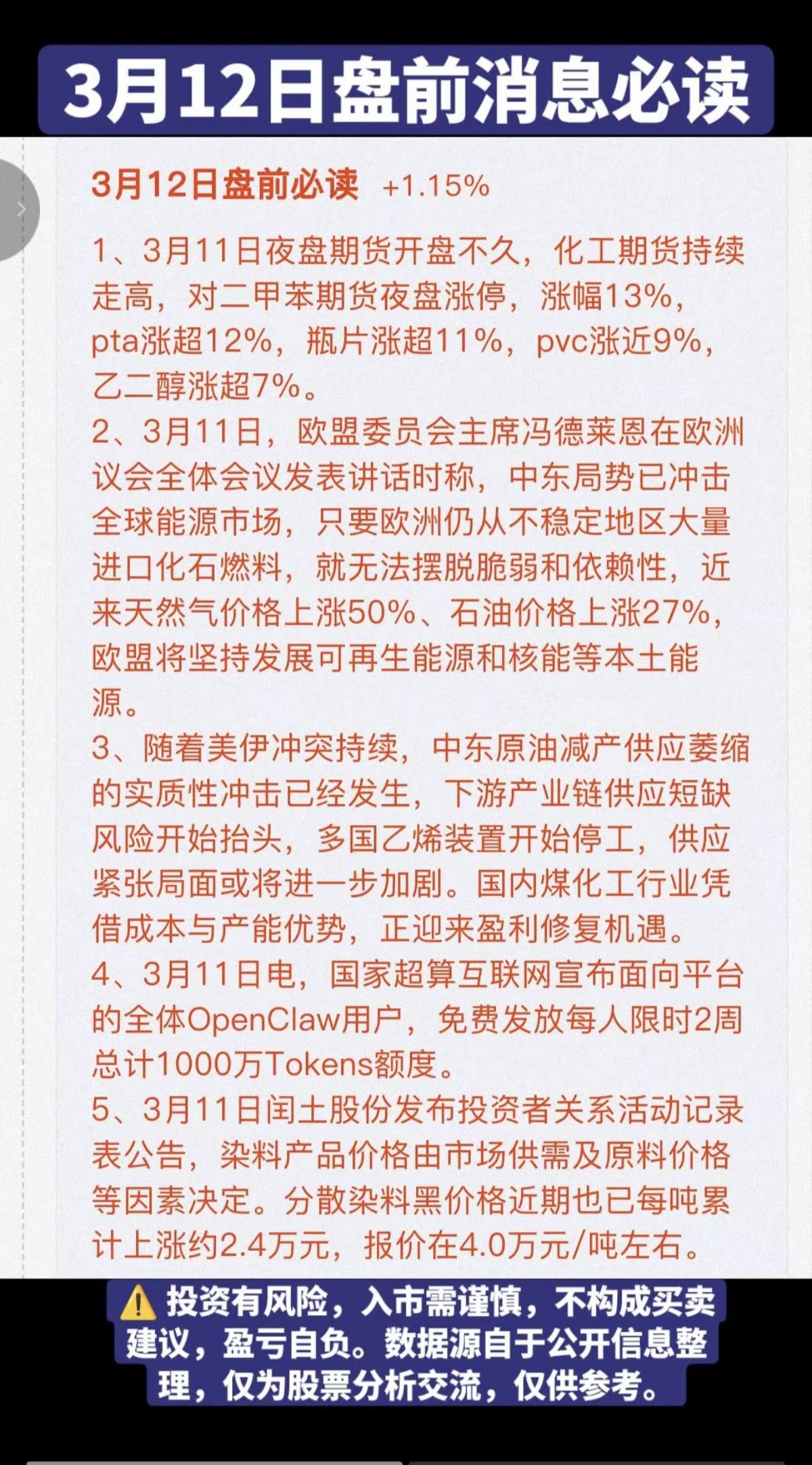 3.12周四  盘前   财经热点必读！

1.化工塑料—聚苯乙烯
2.风电
3