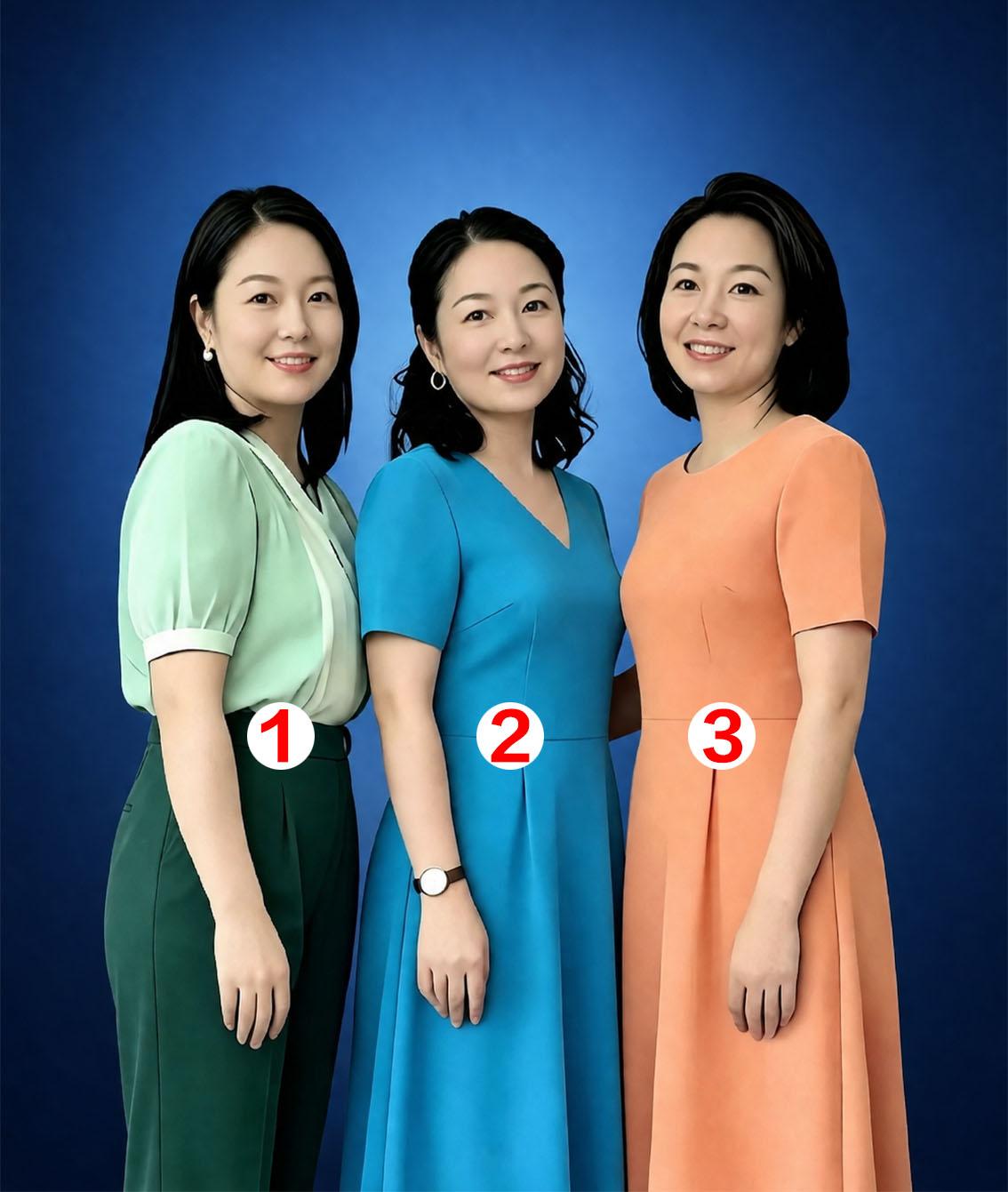 图中三位巾帼：其中，
一位是东部战区陆军专业技术中校，后转业至地方；
一位是省属