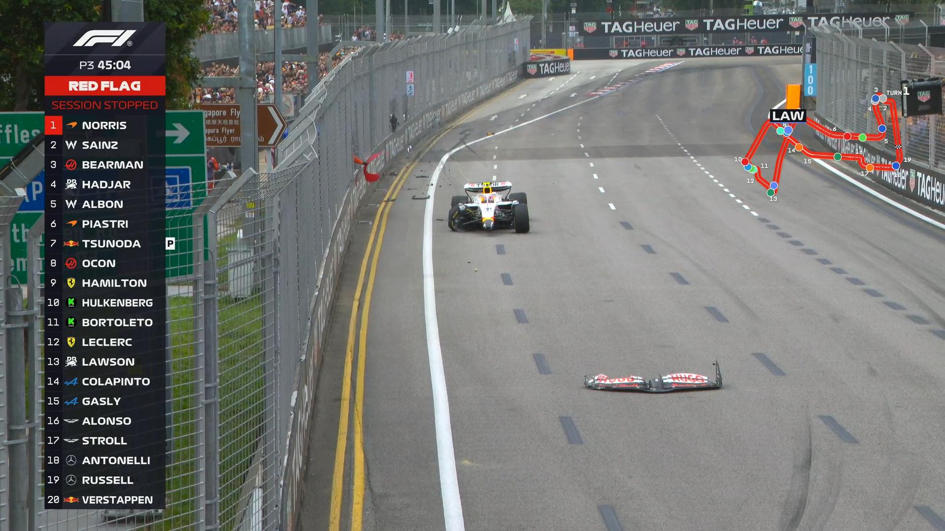 劳森在三练中撞车！红旗！F12025F1新加坡大奖赛 ​​​