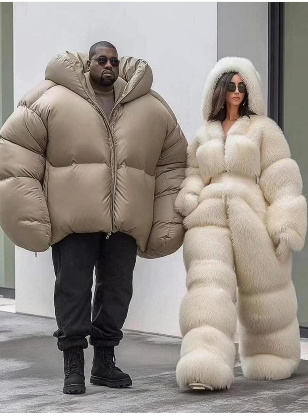 侃爷，原来也怕冷啊，穿这么厚的羽绒服。