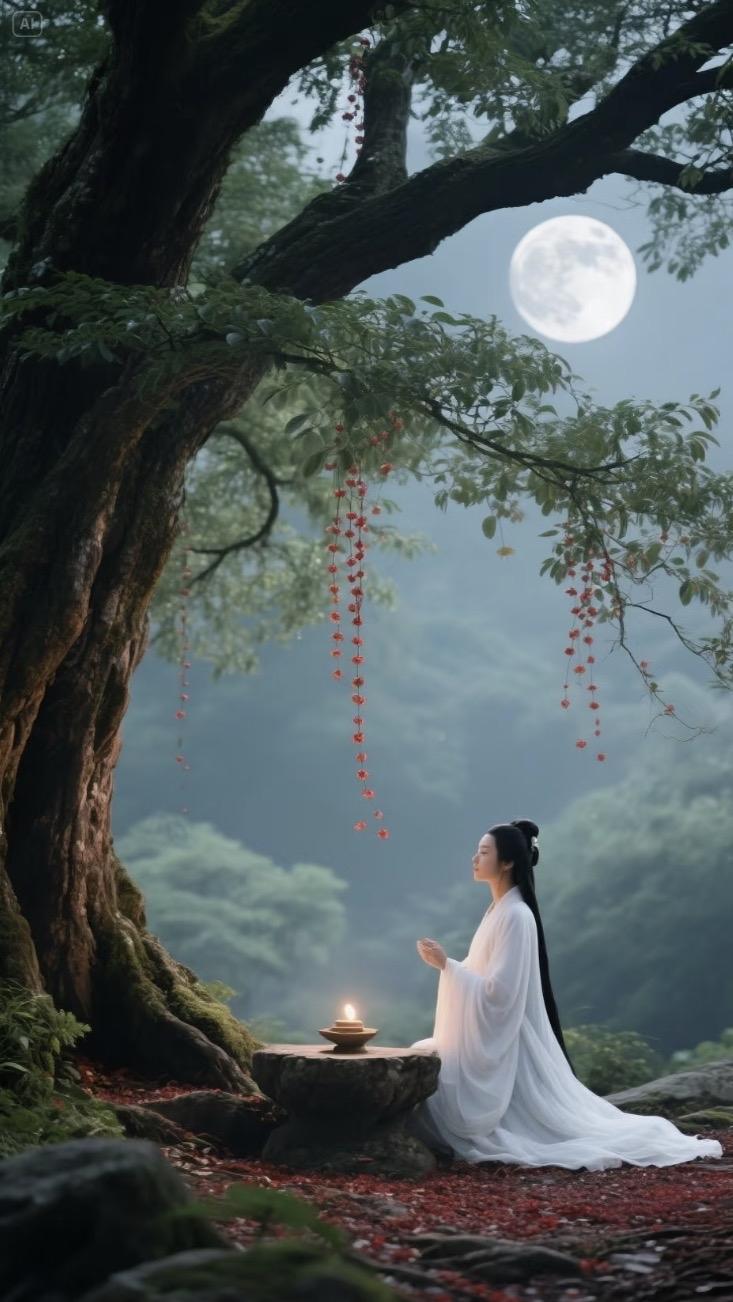 上联：树下吟诗月相伴
下联：崖边采药云随影