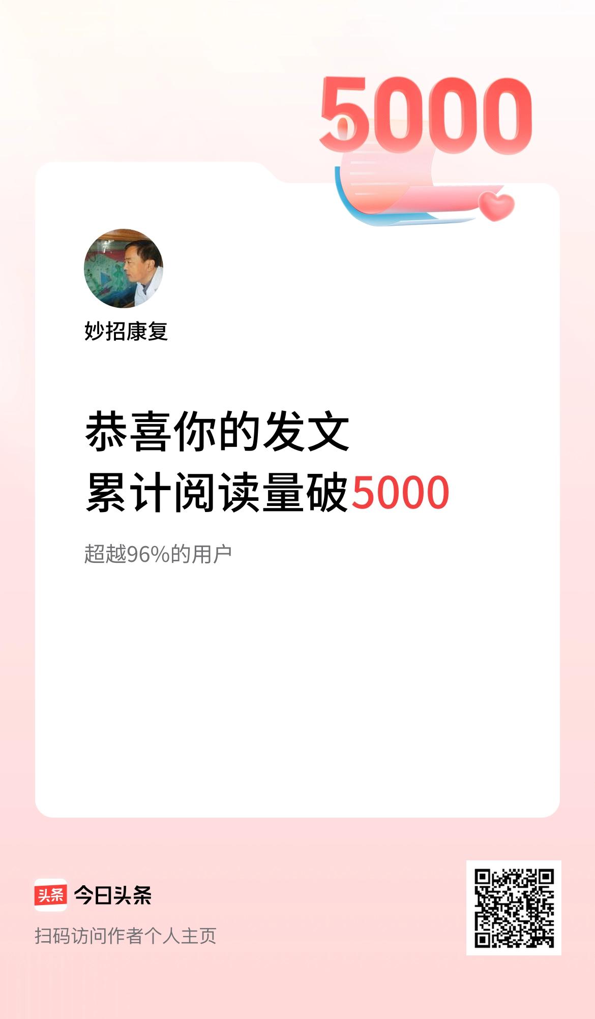  🤝我在头条累计获得阅读量破5000啦！