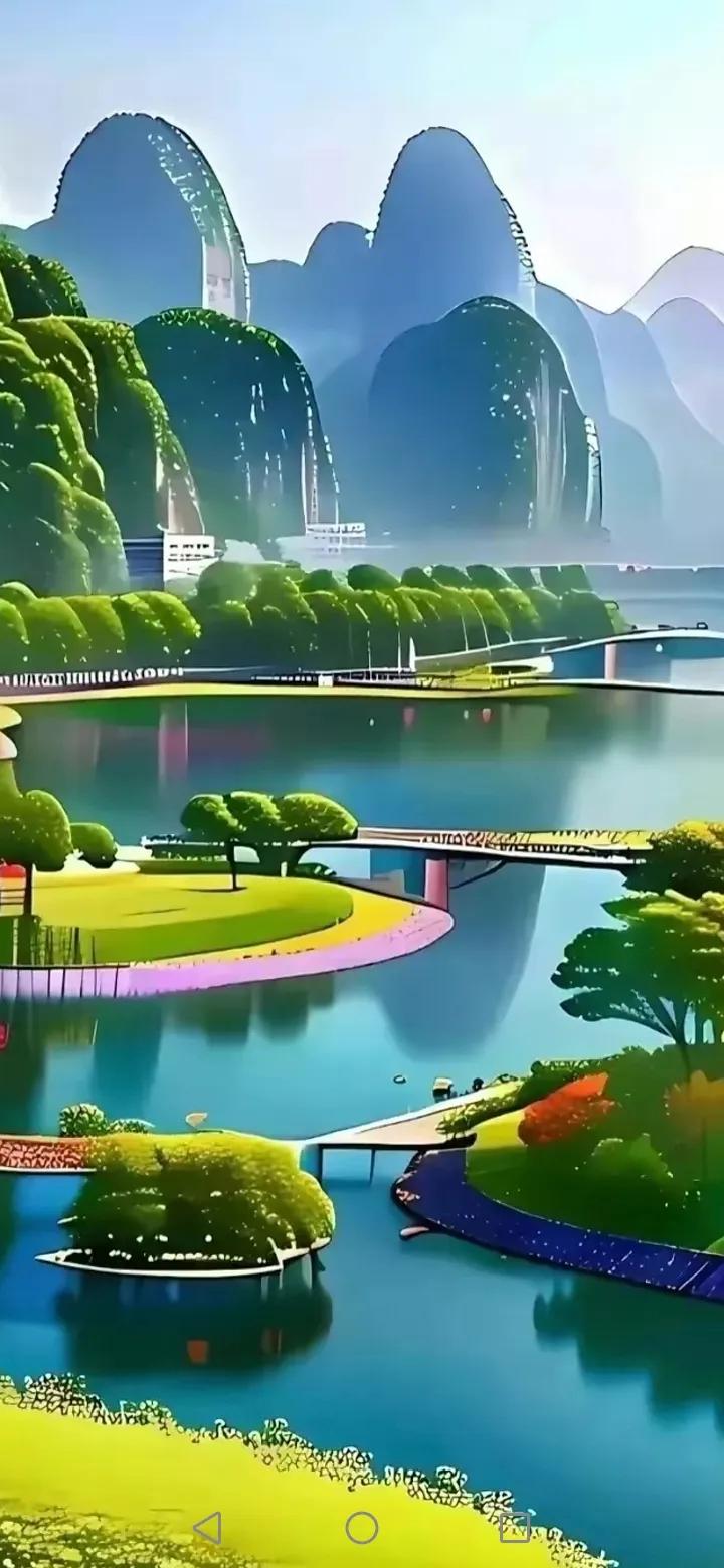 出上：清荷卧水听露语，
对下：绿柳垂枝看鱼游。