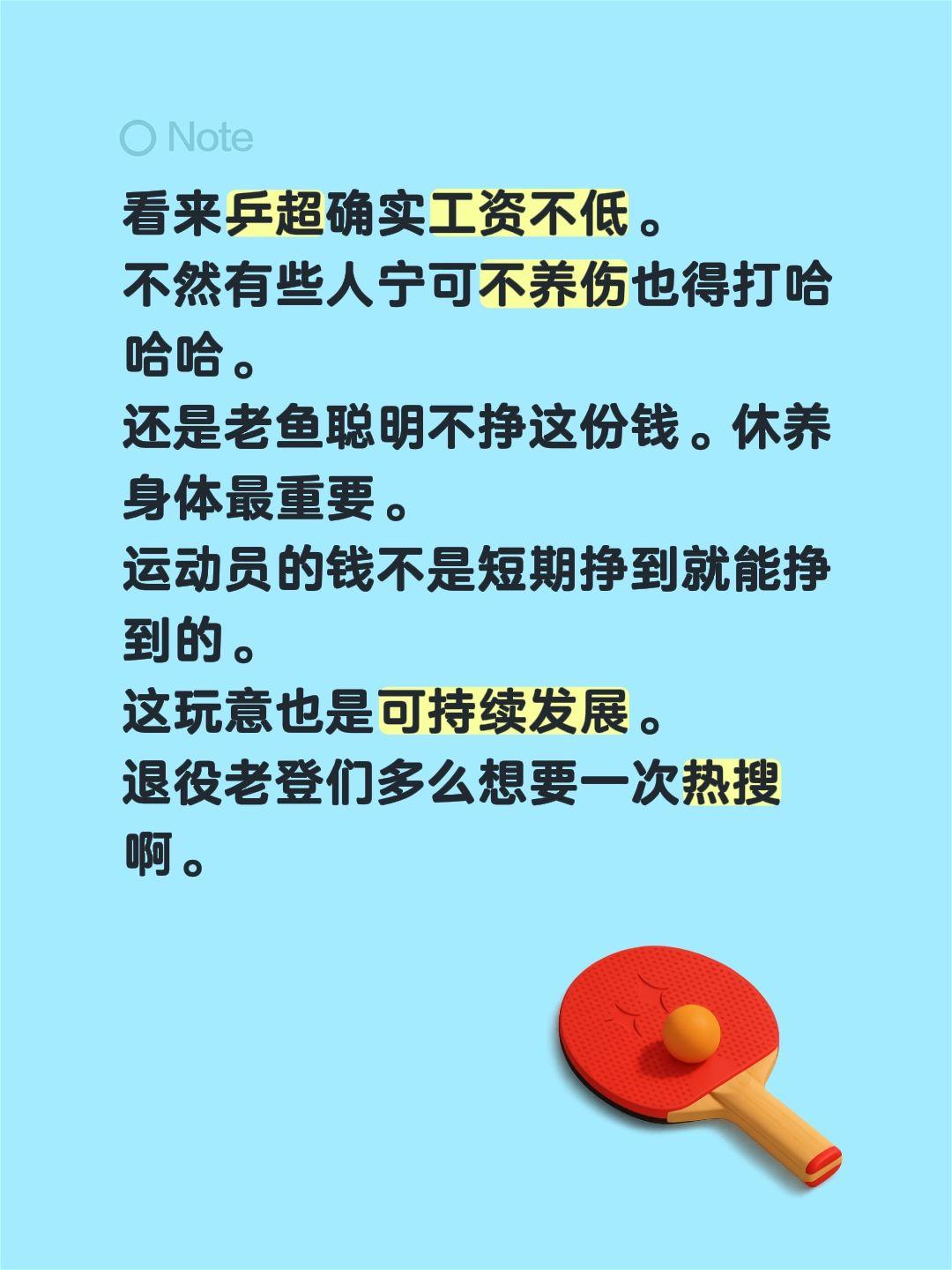 看来乒超确实工资不低。
不然有些人宁可不养伤也得打哈哈哈。
还是老鱼聪明不挣这份
