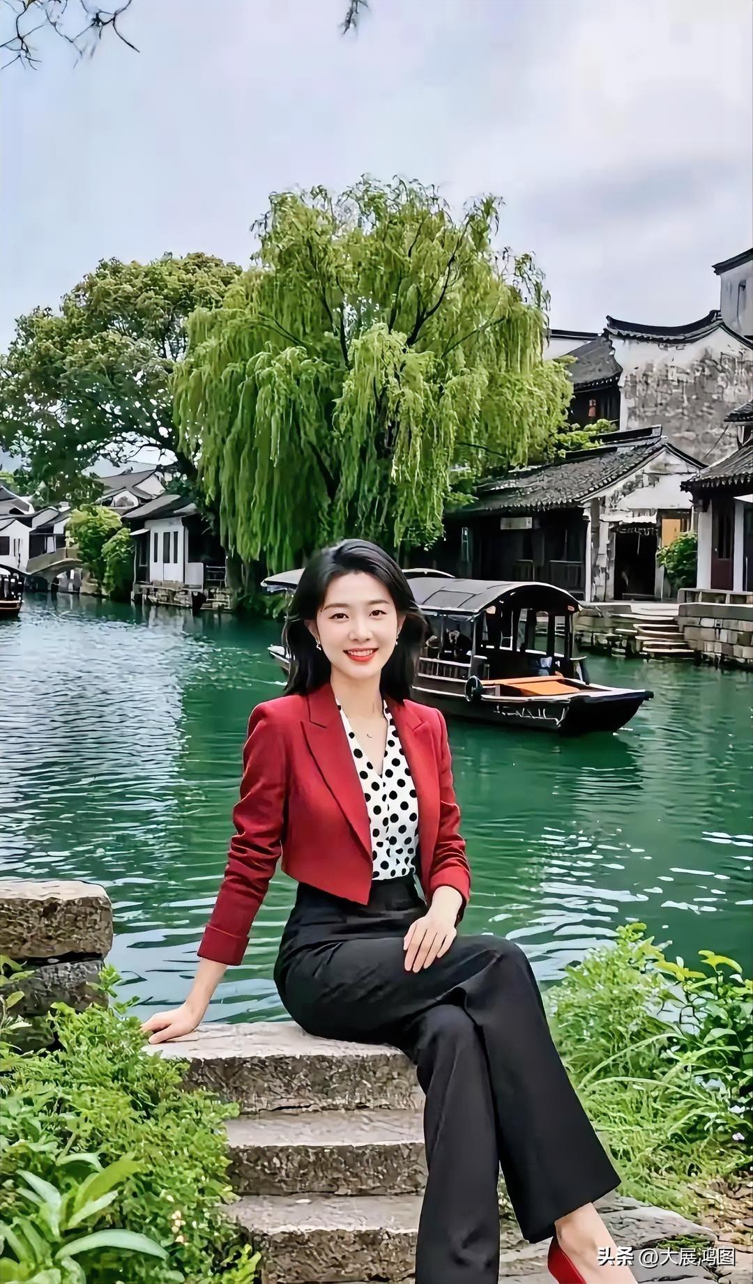 水乡邂逅
烟柳摇波映画桥，
乌篷欸乃水迢迢。
江南梦遇倾城客，
古韵流光映丽娇。