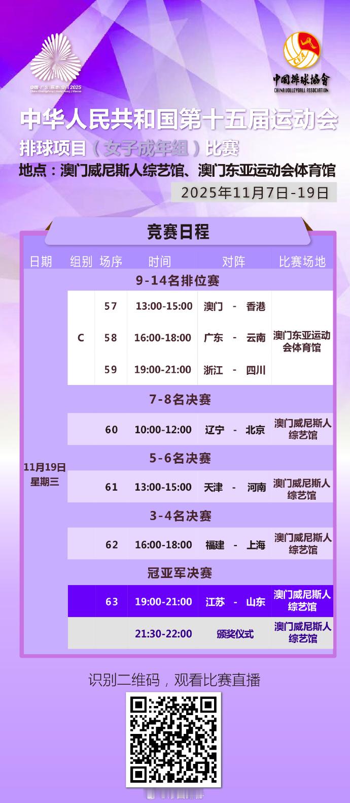 今天女排成年组收官、男排成年组半决赛，辽宁女排锁定10点档，和北京女排争夺7-8