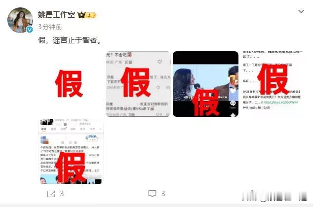 3月18日，姚晨工作室发文辟谣她和侯雯元的恋情，称“假，谣言止于智者”。此前侯雯