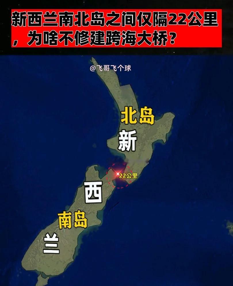 新西兰南岛与北岛之间仅隔22公里，为什么不修建跨海大桥？
有人认为，既然新西兰南