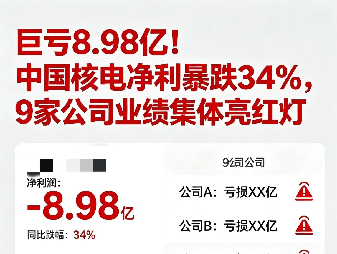巨亏8.98亿！新希望陷猪价泥潭，中国核电净利暴跌34%，9家公司集体亮红灯🔴
