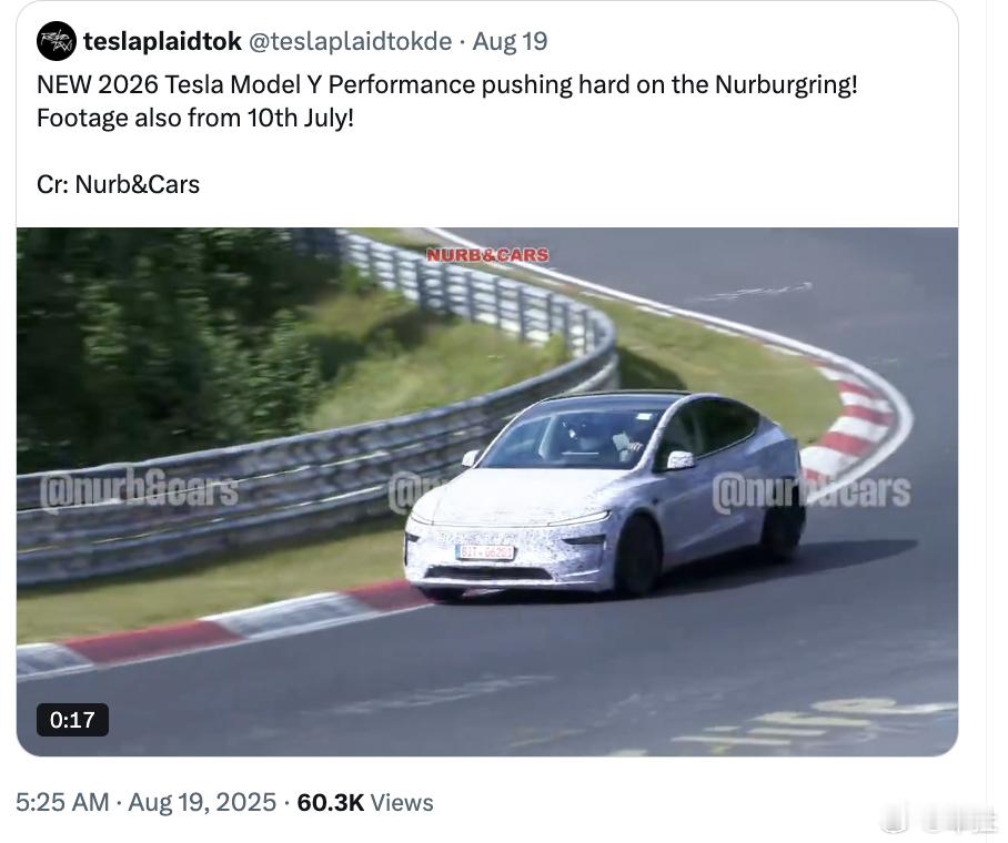 Model Y性能版亮相纽北赛道粉丝们期待已久的特斯拉Model Y性能版，被拍