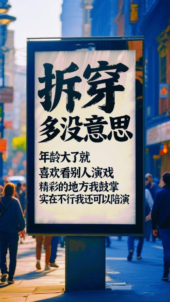 看破不说破，静观人生戏。精彩处喝彩，必要时搭戏，成熟是懂得陪世界演下去。 