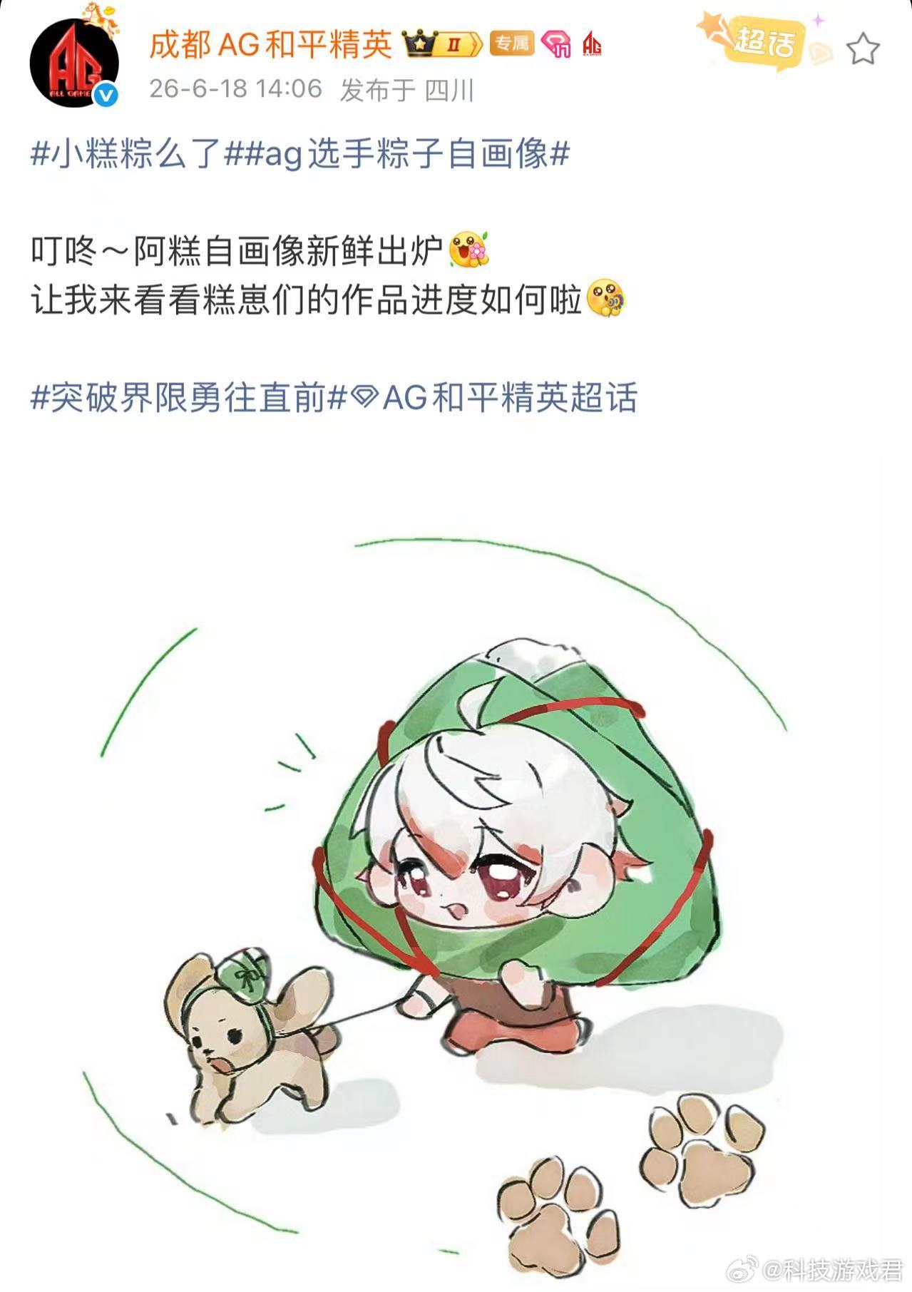 小糕粽么了ag选手粽子自画像AG选手集体化身粽子小人，画风潦草又可爱，每个人的小
