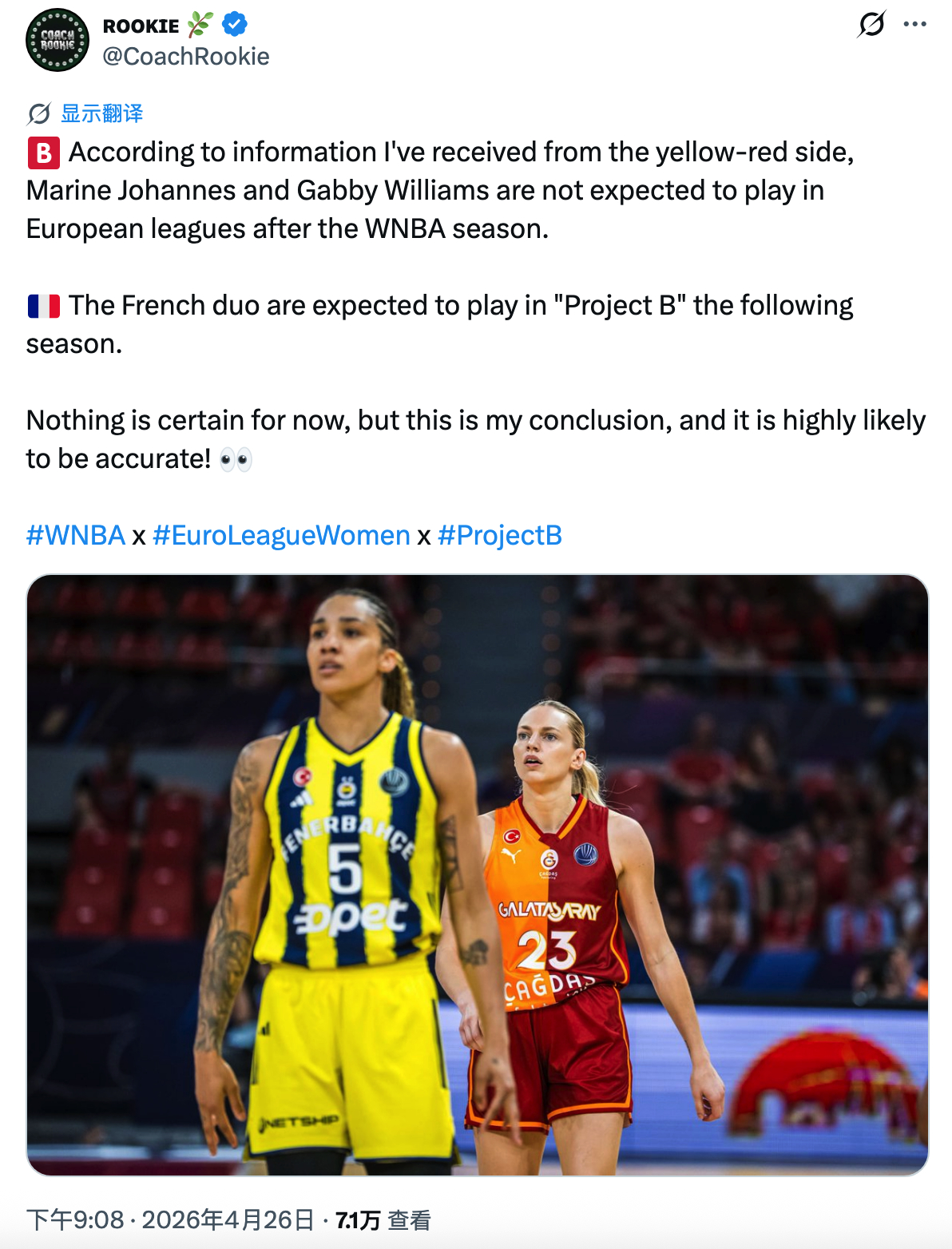 WNBA 昨天不是好像有人问加比什么时候能再来🇨🇳其实根据这个欧媒上月的报道