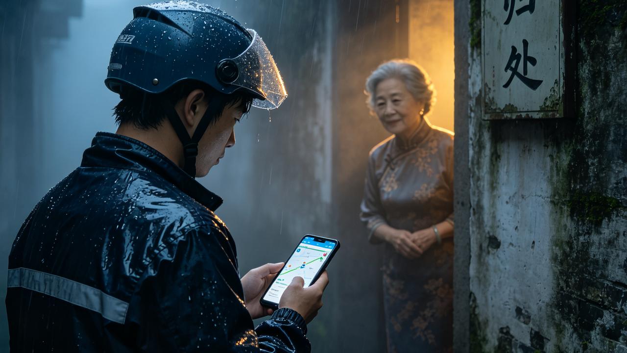 江湖怪谈•荒诞志193雨巷归处之迷途的明灯
【内容】外卖小哥暴雨天送单，导航把他