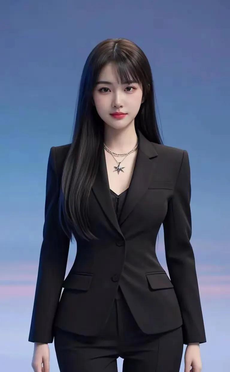 职场女强人，黑色西装搭配星形项链，自信满满！💼✨