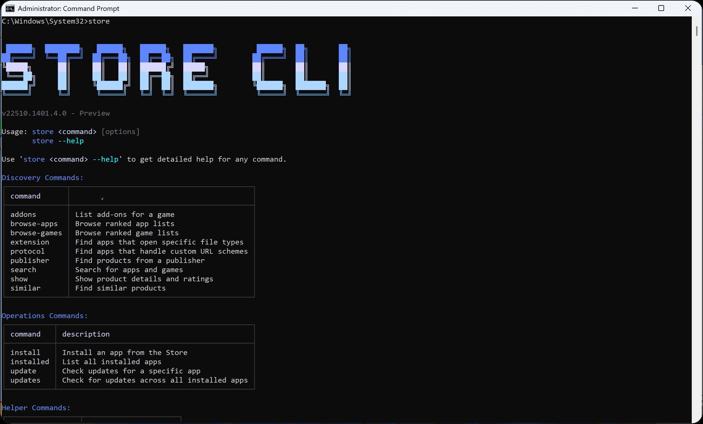 Windows 11 目前已经开始测试一款名为 Store CLI 的命令行工具