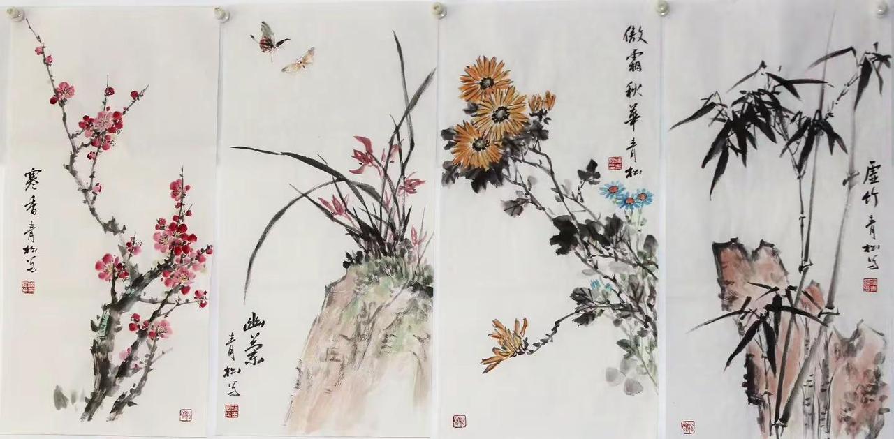 梅兰竹菊。手绘国画梅兰竹菊 创作者中心 创作灵感 国画专业