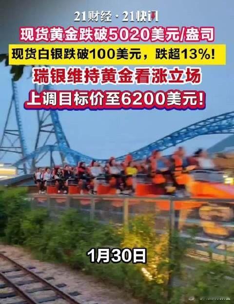 金价史诗级大幅震荡 1月30日黄金失守5100美元日内跌超5%、白银跌10%，金