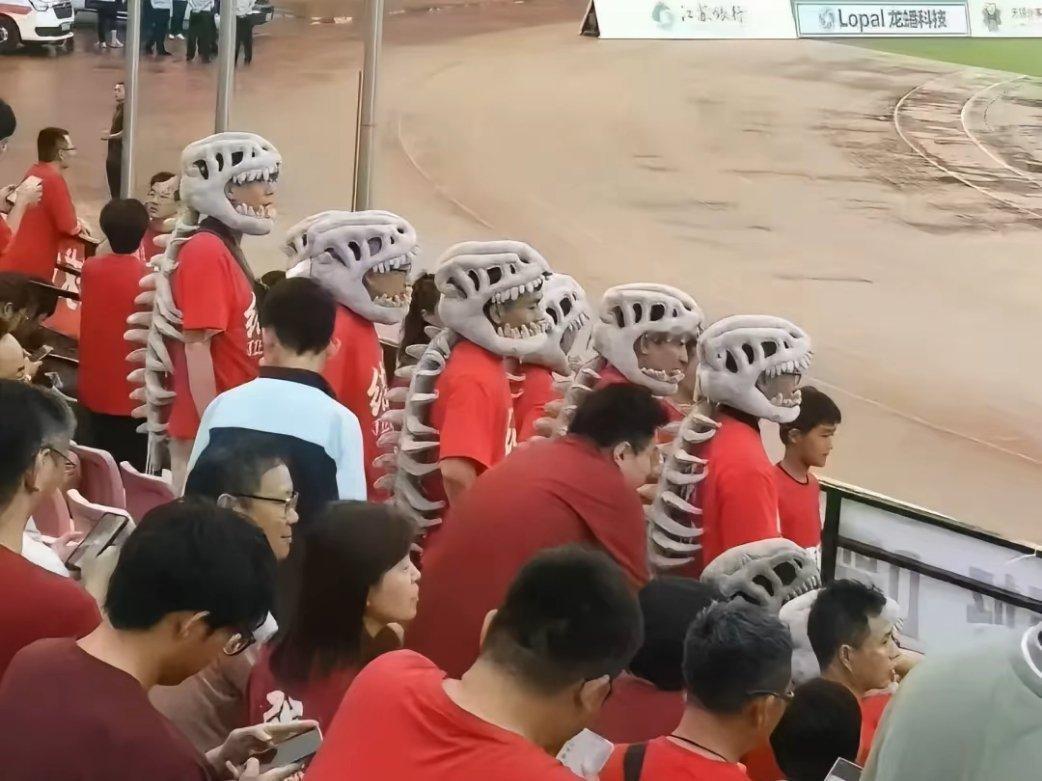 常州主场啦啦操队员带恐龙头盔心疼，建议常州和国⚽约一场，看看能不能出口气。。。 