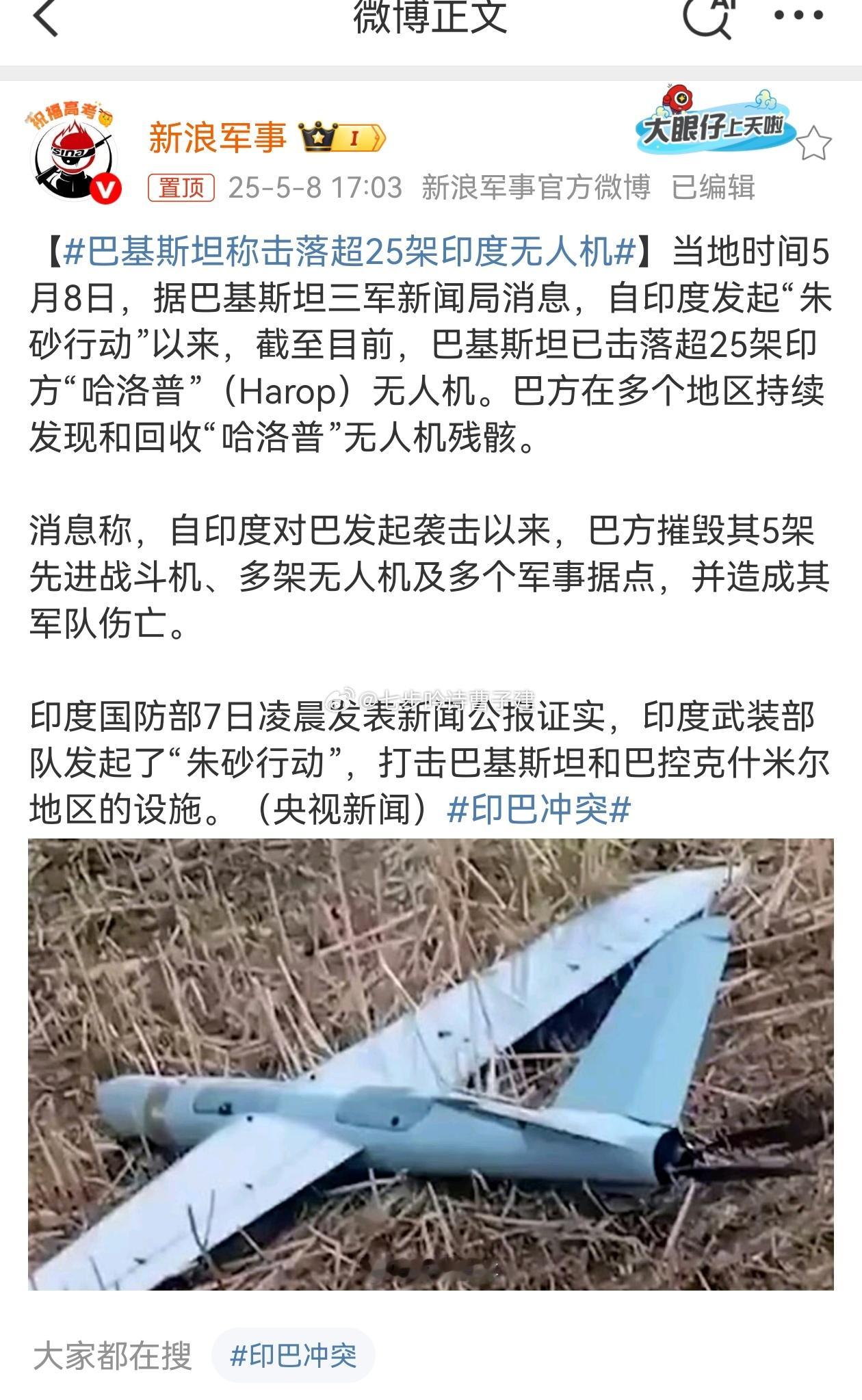 巴基斯坦称击落超25架印度无人机过几天阿三会不会扔💩 ​​​