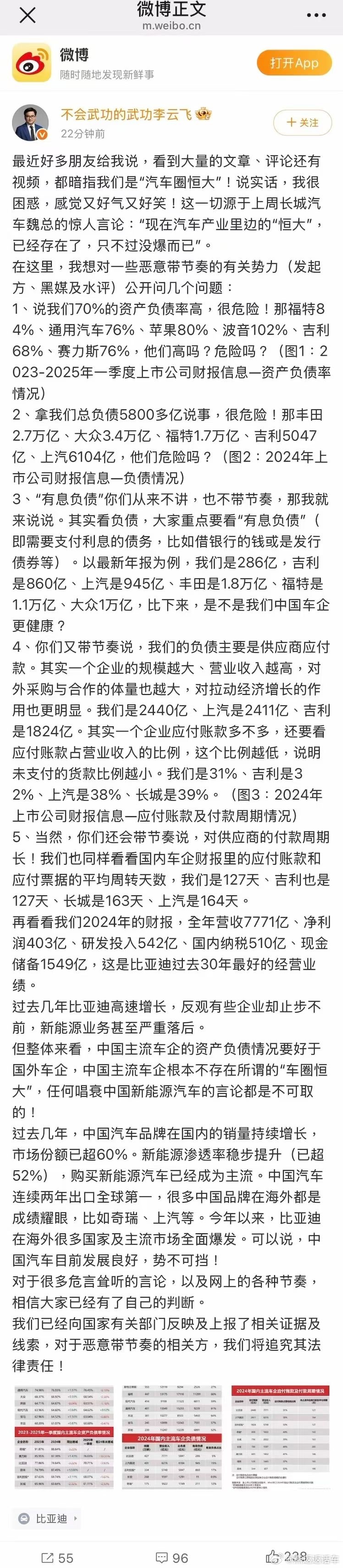 比亚迪品牌及公关处总经理的公开回应“汽车圈恒大”，可气又可笑！建议黑子们先去学学