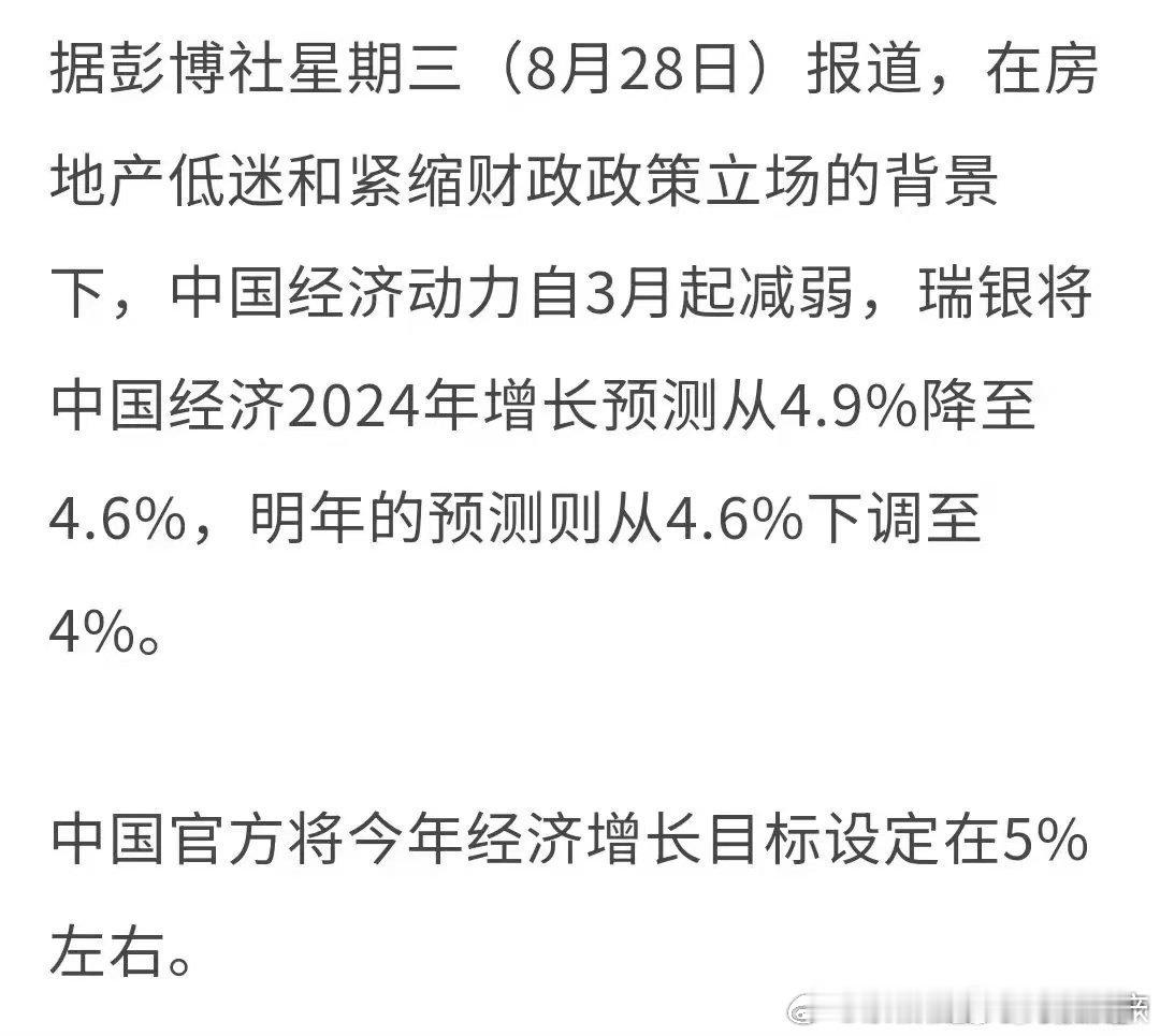 瑞银将中国经济2024年增长预测从4.9%降至4.6%，我以前写了几篇文章：1.