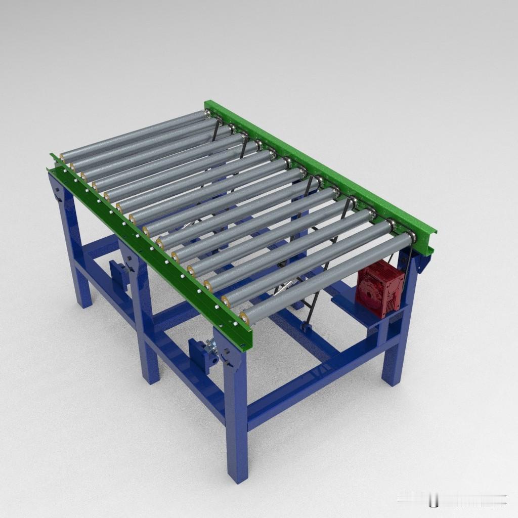 含横向推进机构的滚筒输送机设计模型免费分享：
一种结合了传统滚筒输送机和横向气动