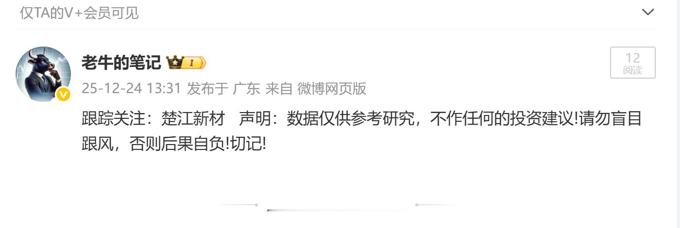 12月24日跟踪关注的：楚江新材 也启动了！