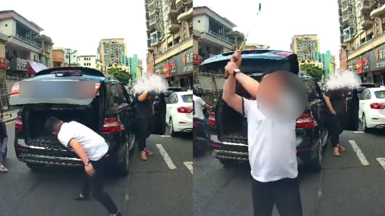 东莞一奔驰车司机别停前车后用高尔夫球杆狂砸挡风玻璃被刑拘？当